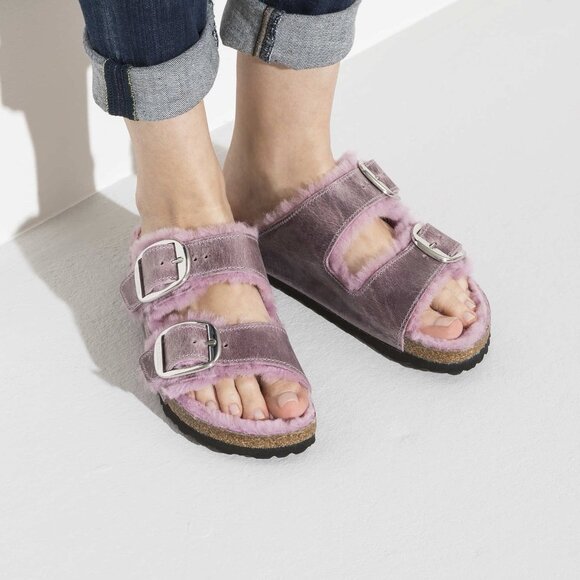Birkenstock Arizona Big Buckle Shearling Lavender Pink Sandals Oil Leather EU 41 - Picture 1 of 14